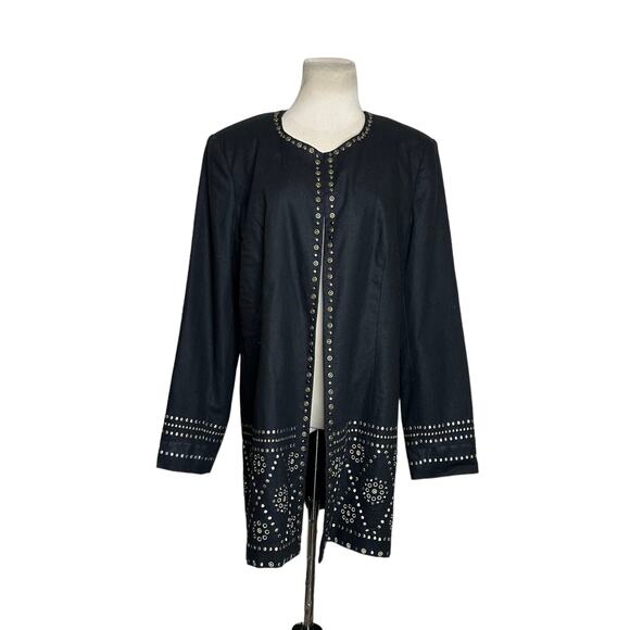 Victor Costa black studded long sleeves open front coat size Large - Picture 8 of 11